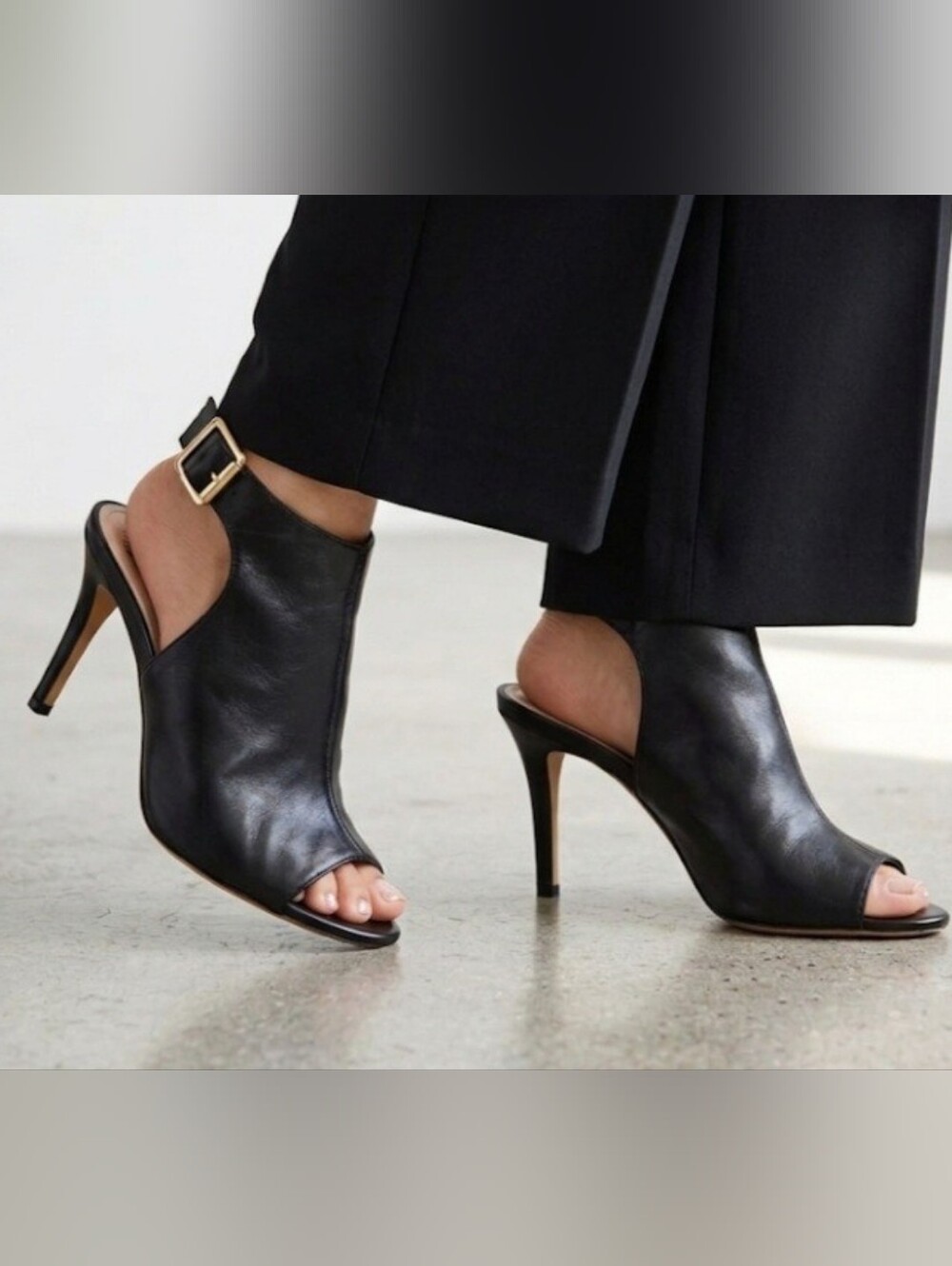 Vince Camuto Nissah Buttery Soft Black Leather Open-Peel Slingback Heels US 8